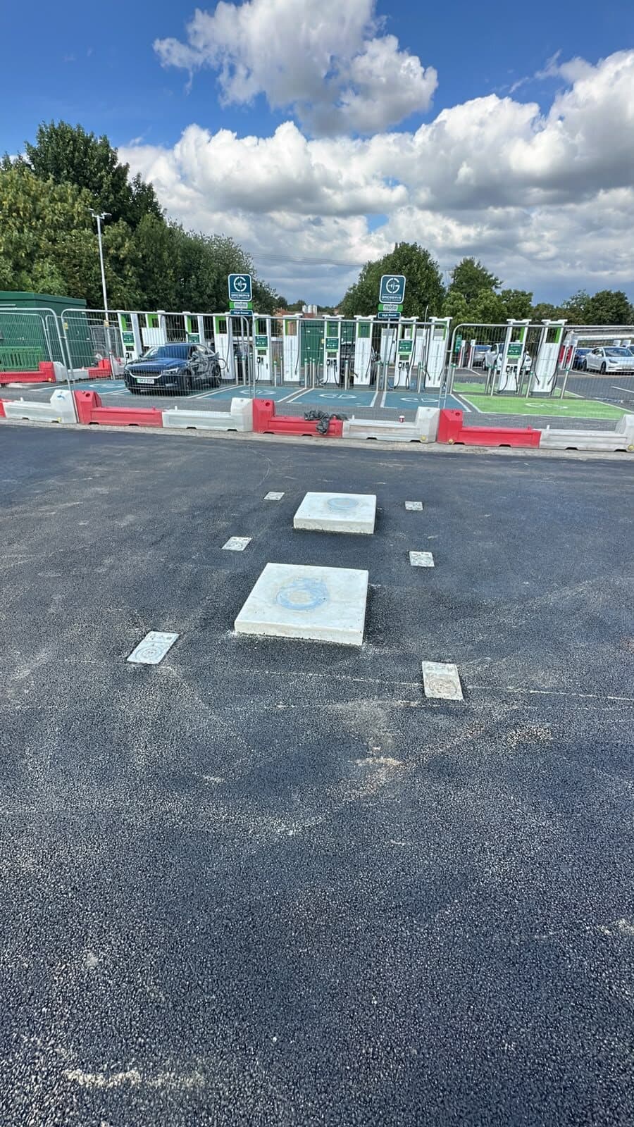 Finished charging bays with the chamber covers set flush in the new surface