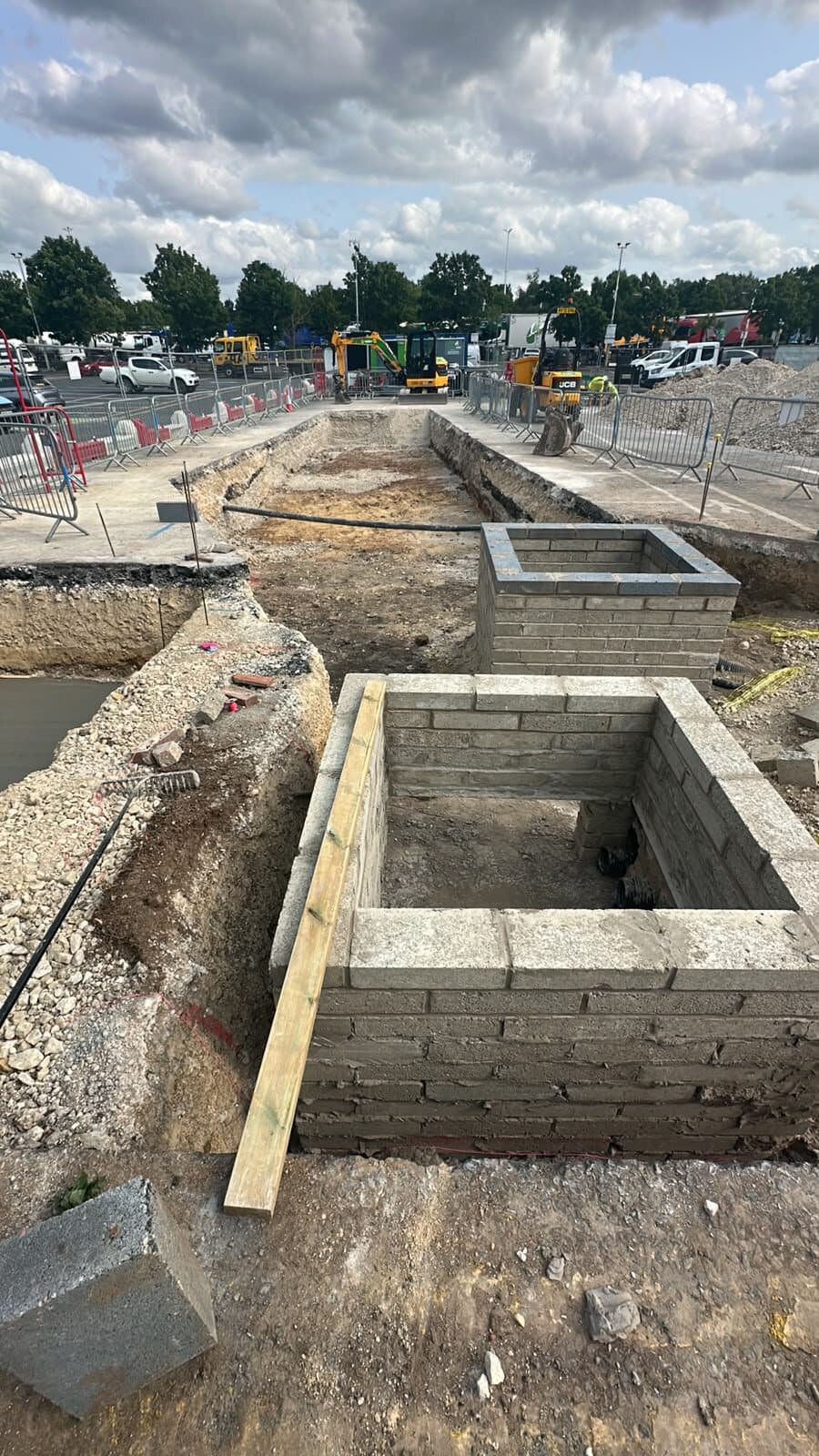 Blockwork bases and cable chambers built ready for the substation to be craned on